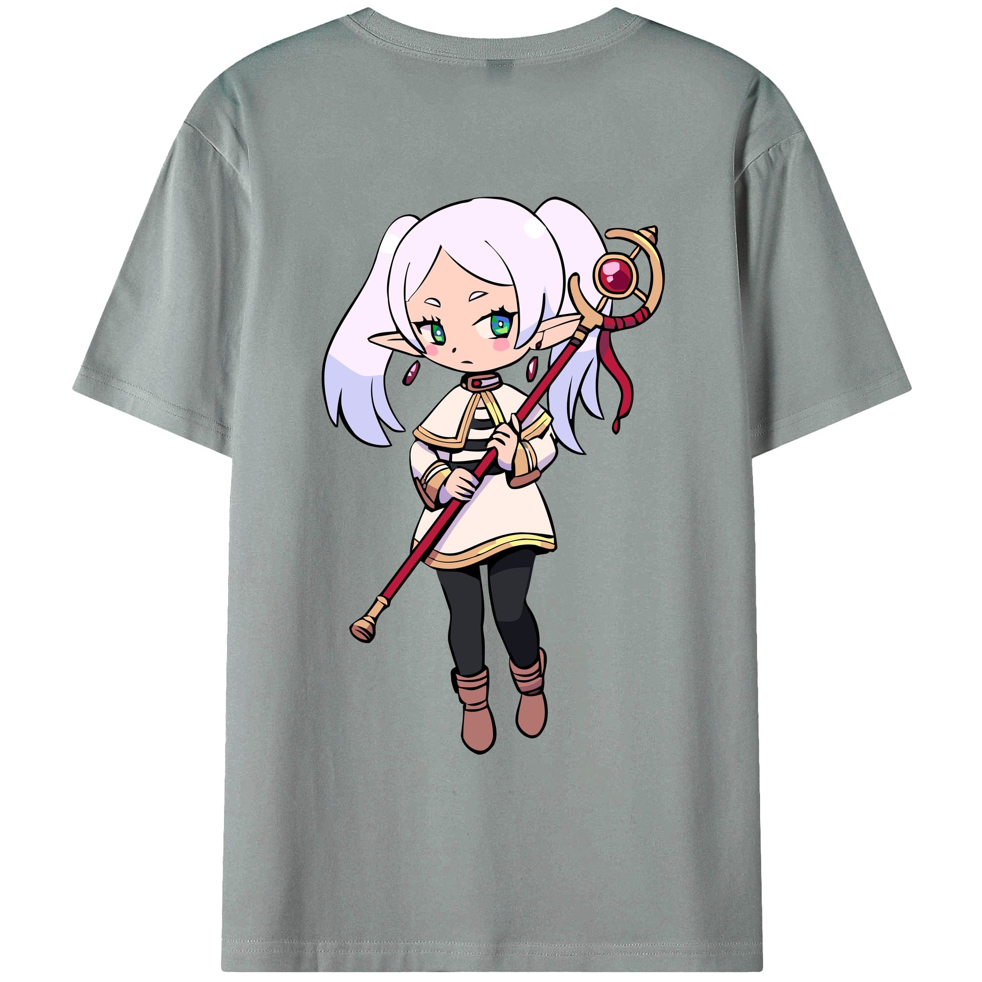 （画像用） 葬送のフリーレン Frieren 綿100％ メンズ半袖Tシャツ（バックプリント） 通気性